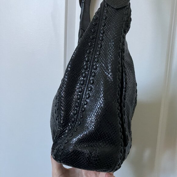 Brighton Black Leather Purse Womens Hobo Slouchy Faux Snakeskin Western Buckle - Picture 3 of 16